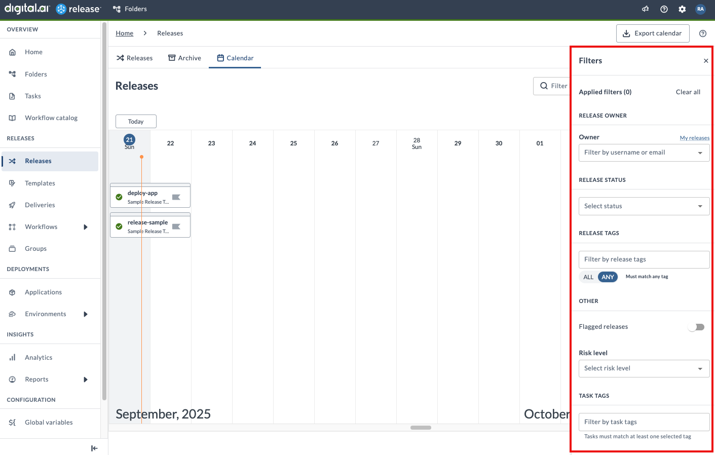Filters Drawer - Calendar View