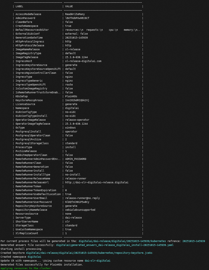 XL CLI Configuration table