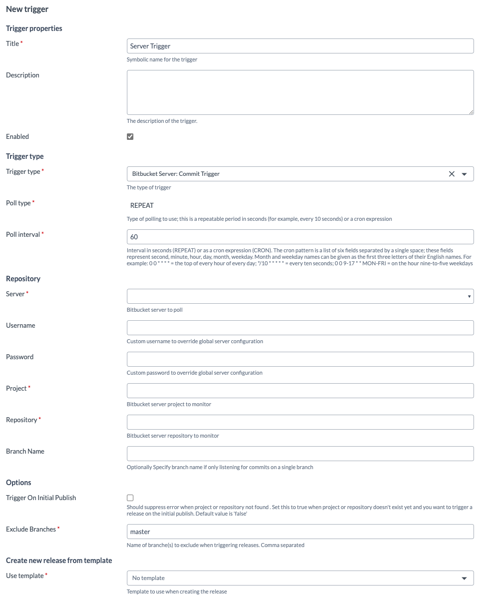 Bitbucket Server commit trigger configuration