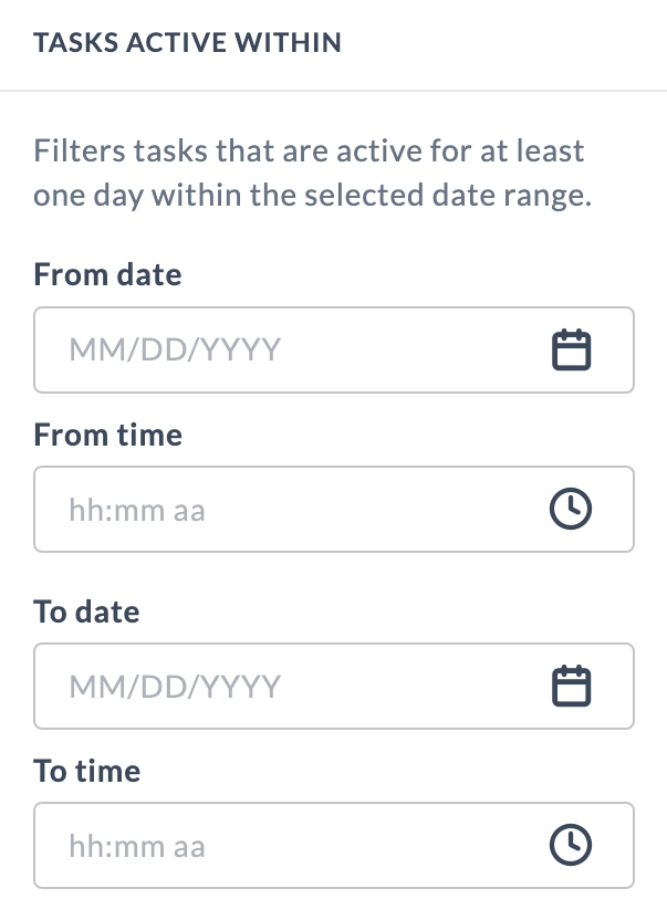 Tasks active within filter
