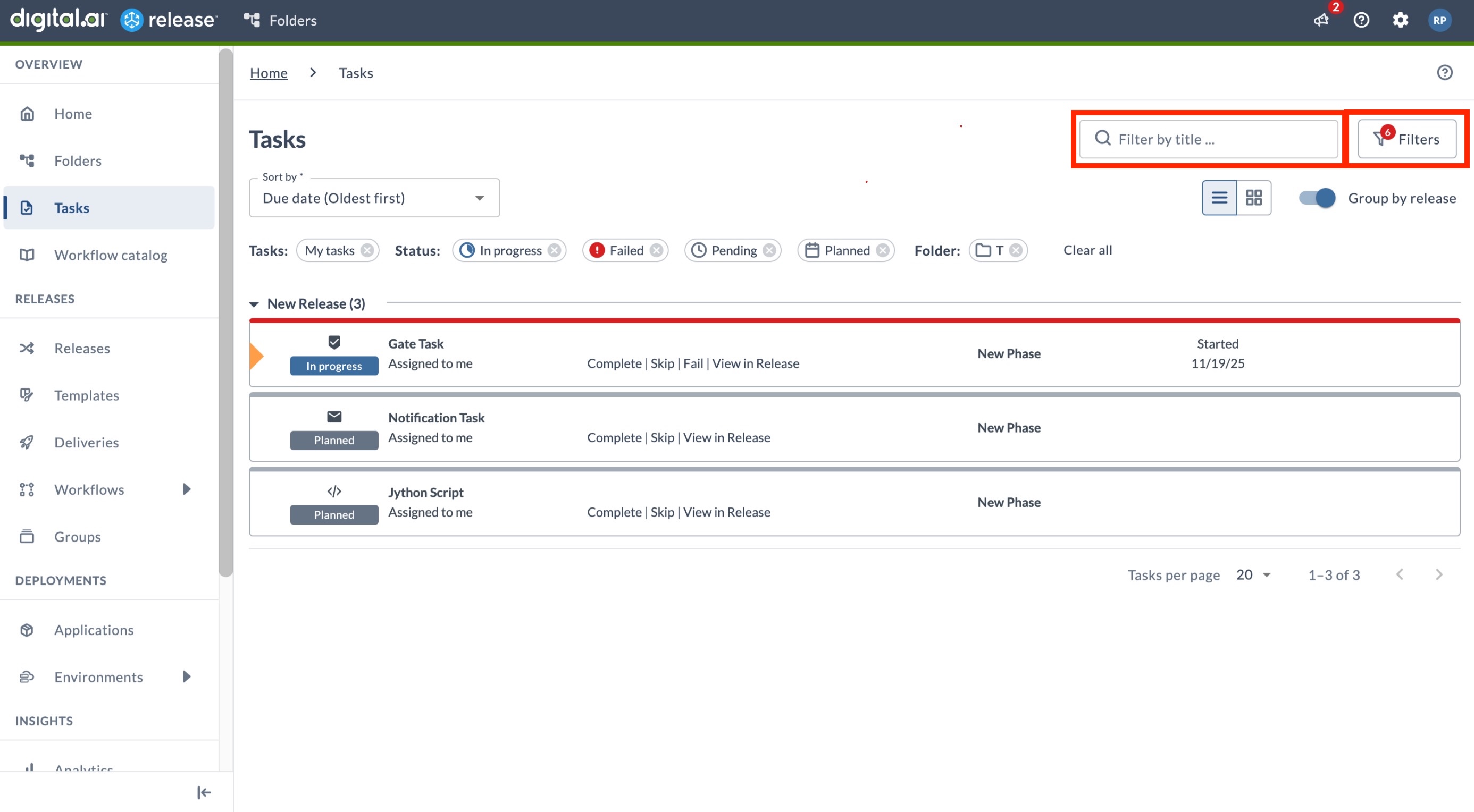 Filtering tasks overview