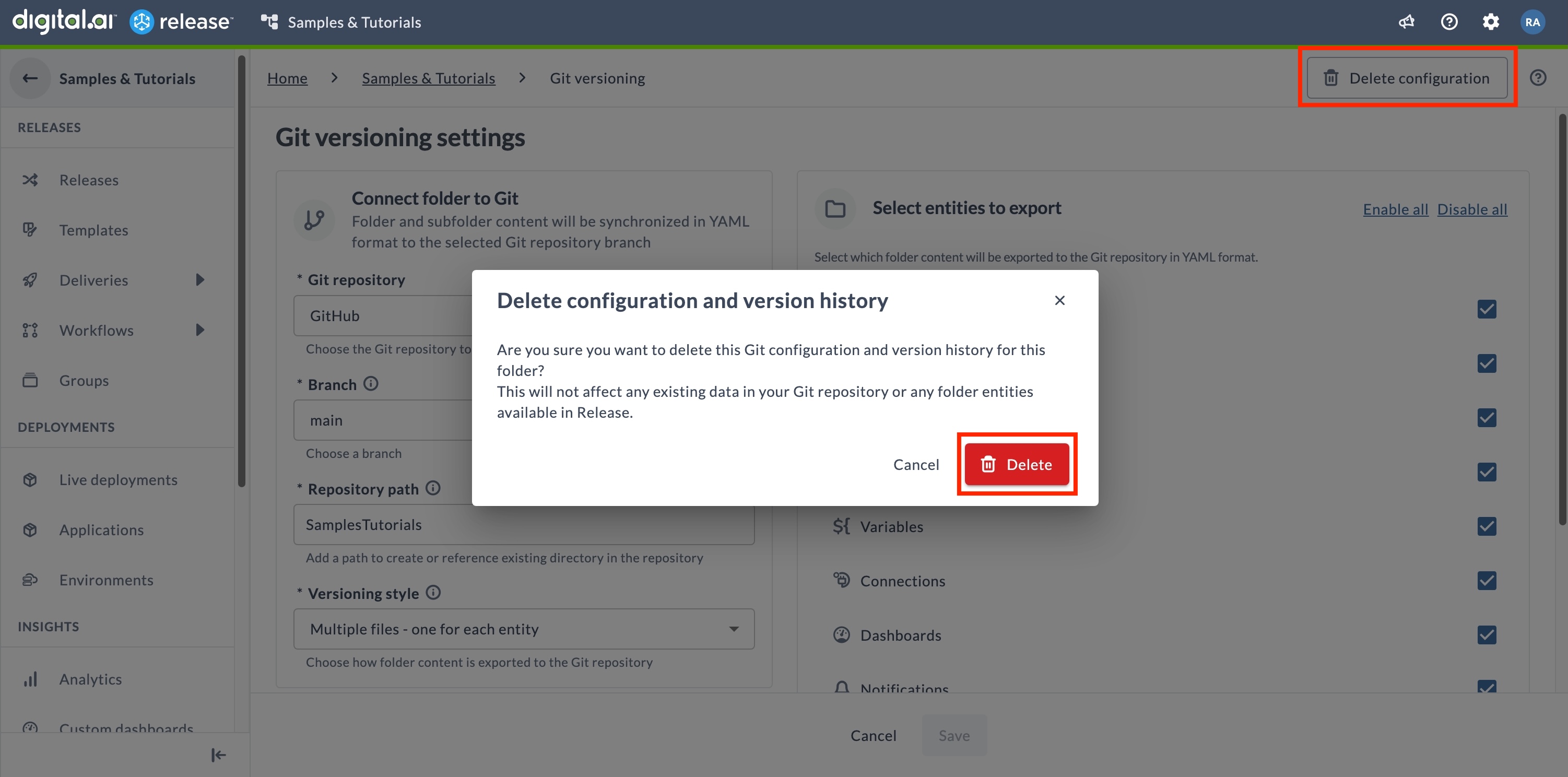 Delete Configuration
