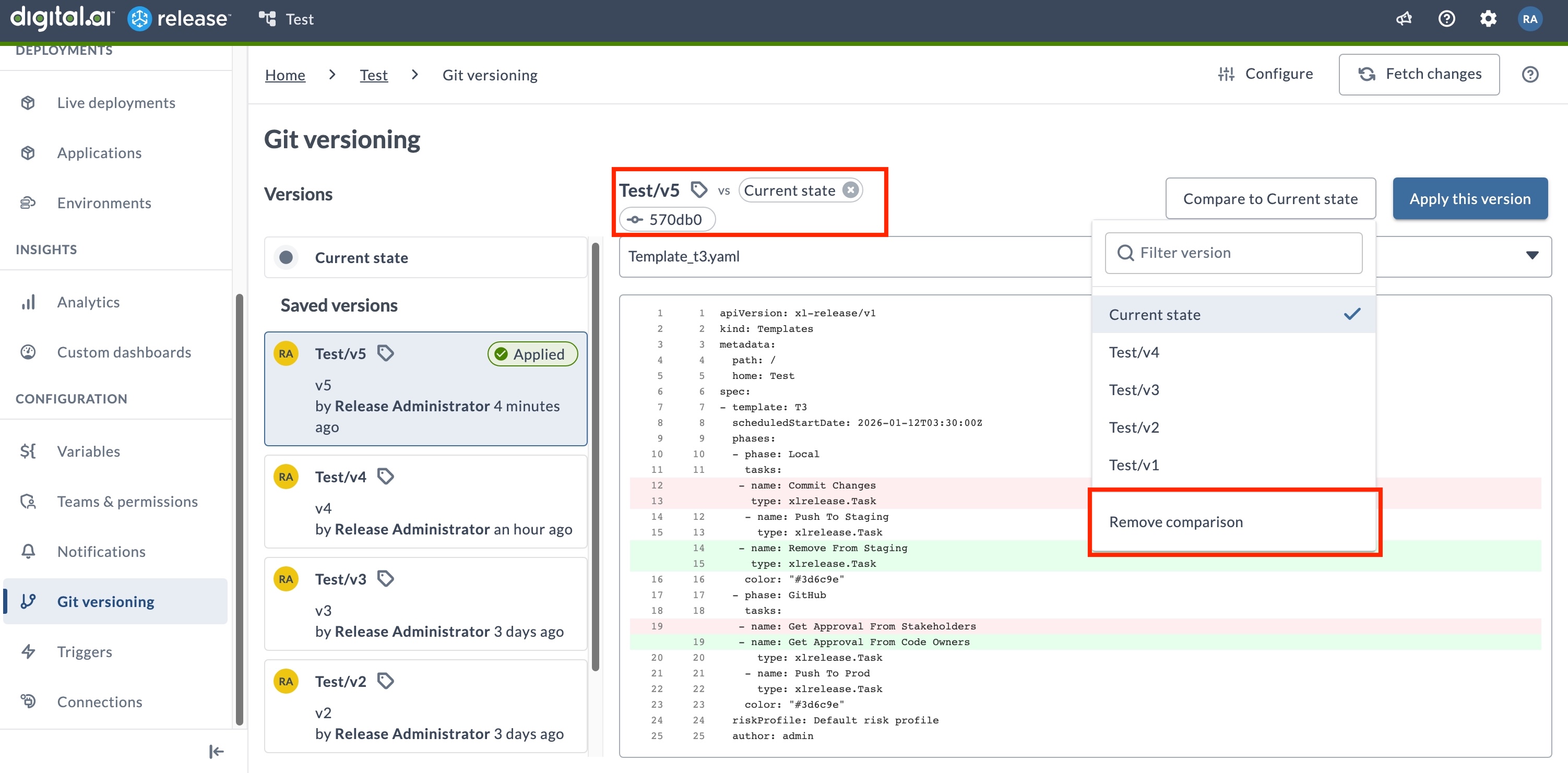 Exit comparision view
