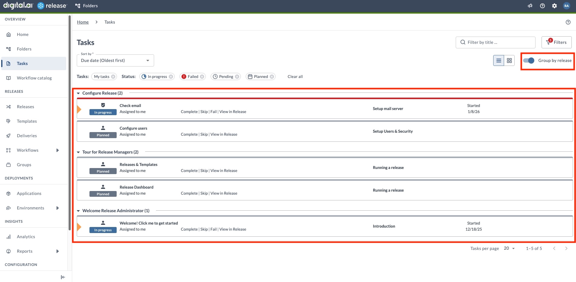 Group Tasks by Release Enabled