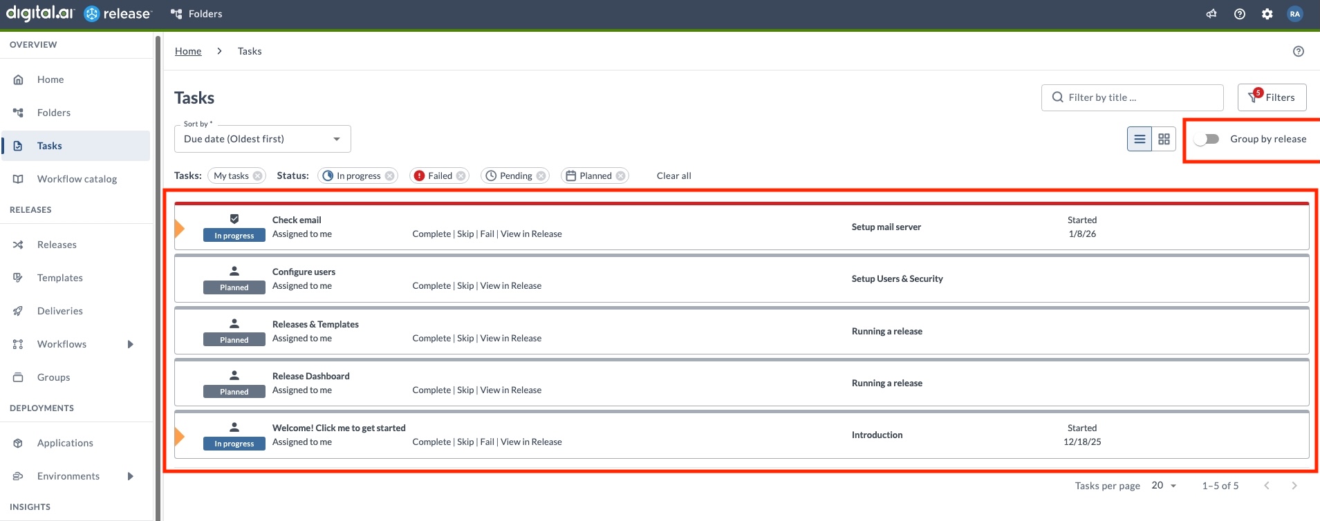 Group Tasks by Release Disabled