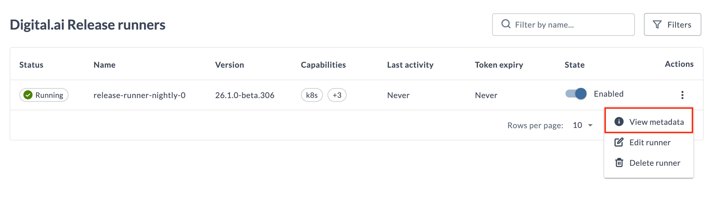 View Runner Metadata