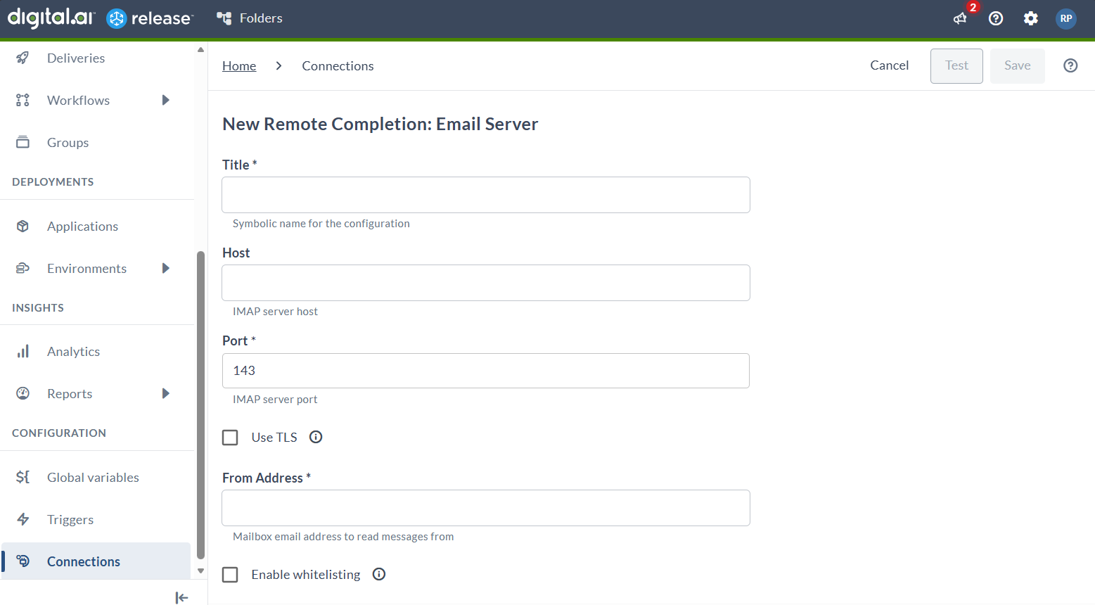Remote Completetion Connections page