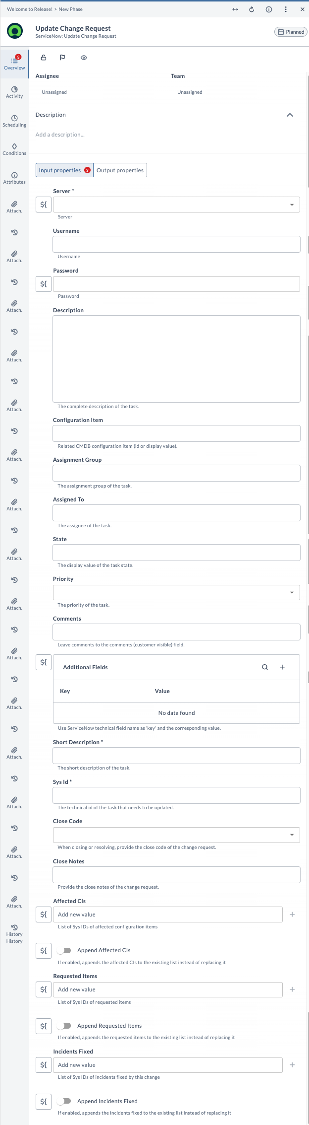 ServiceNow Update Change Request task