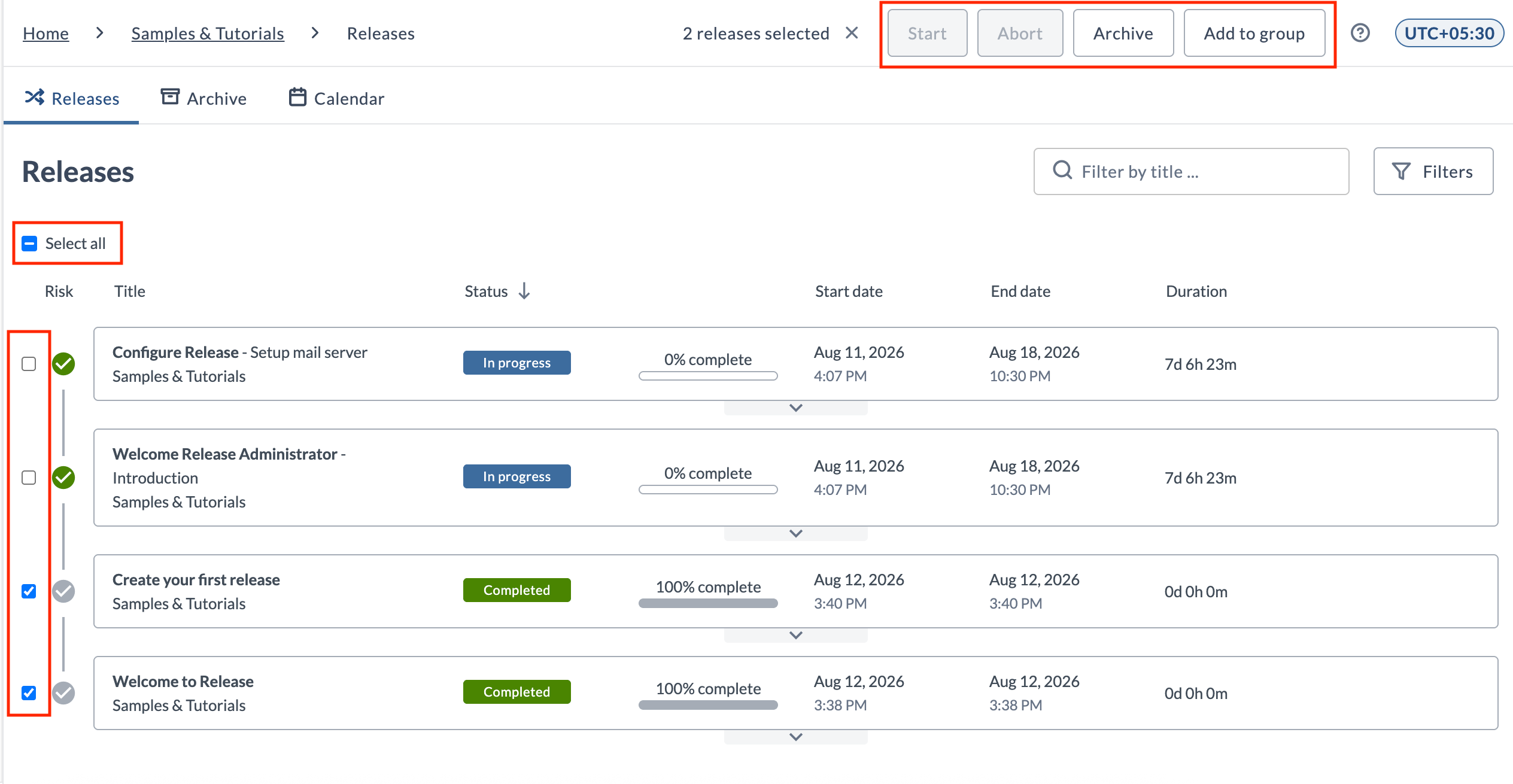 Actions on multiple releases