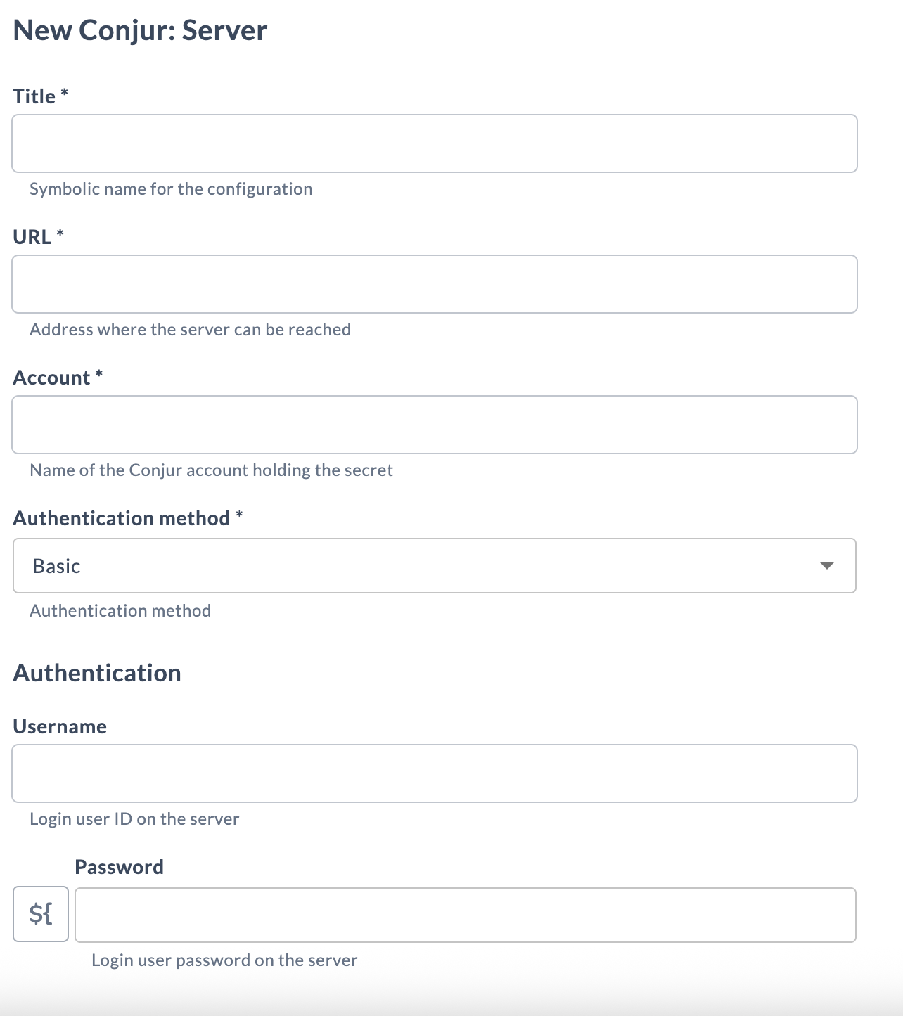 Conjur Server Connection Page