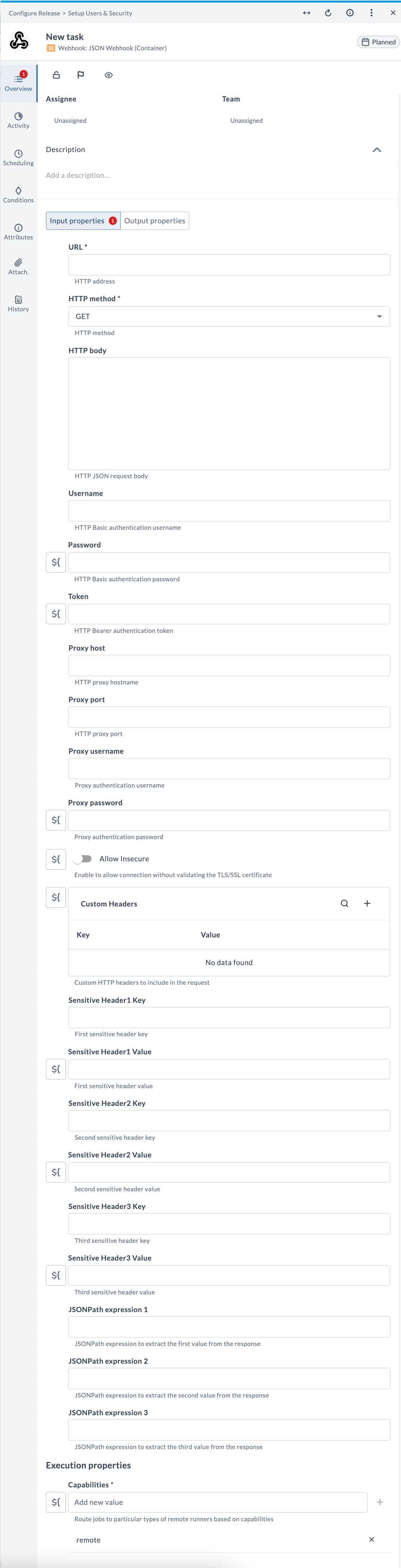 JSON Webhook (Container) Input Properties