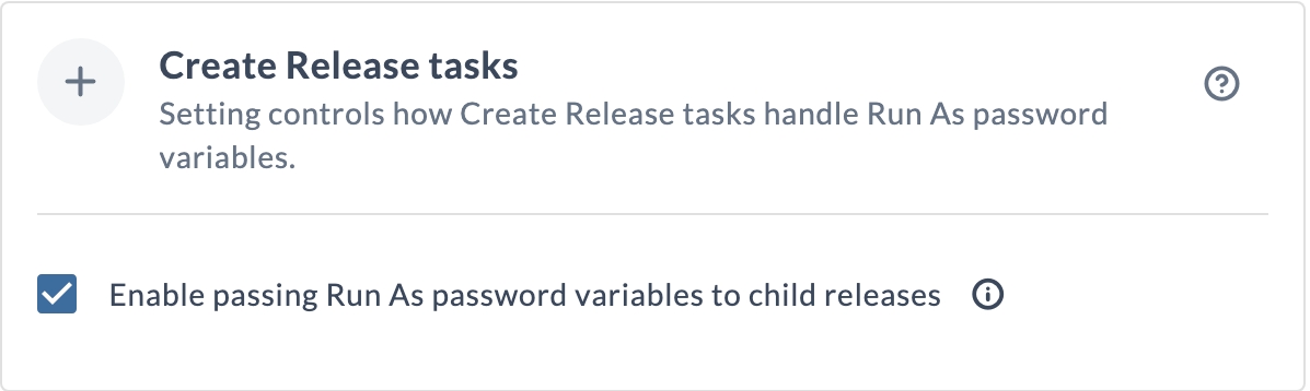 Create Release tasks setting