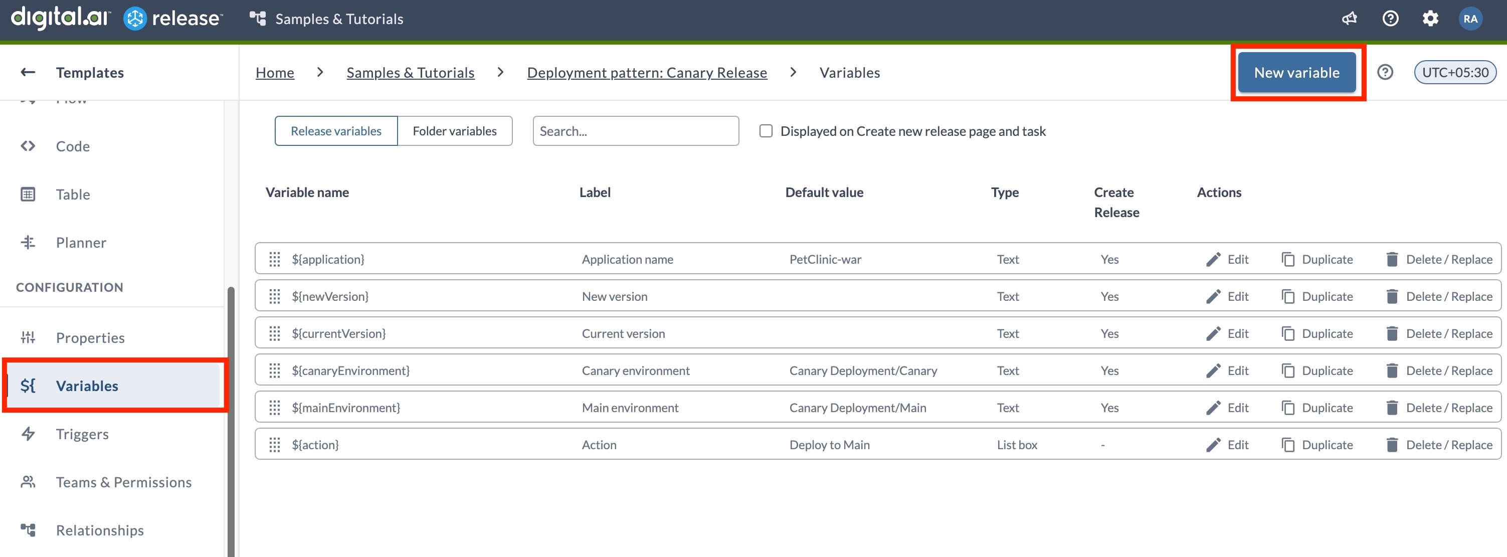 Create Variable Screen