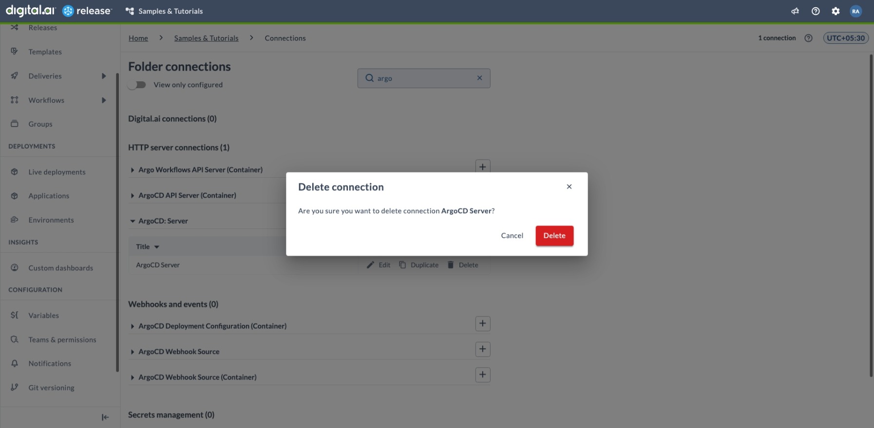 Delete Connection Confirmation Dialog