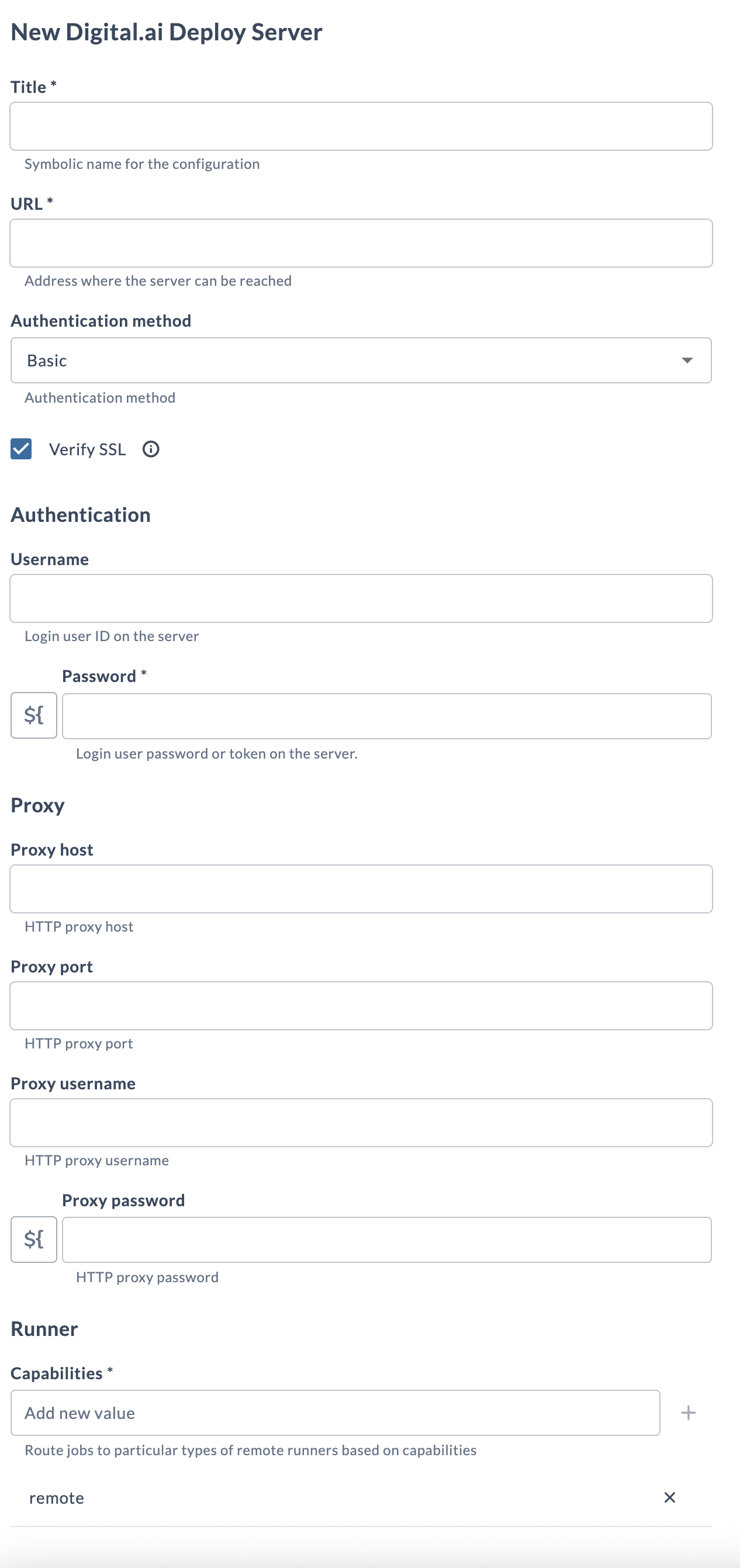 New Digital.ai Deploy Server connection settings