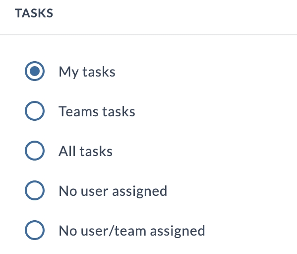 Task selection options