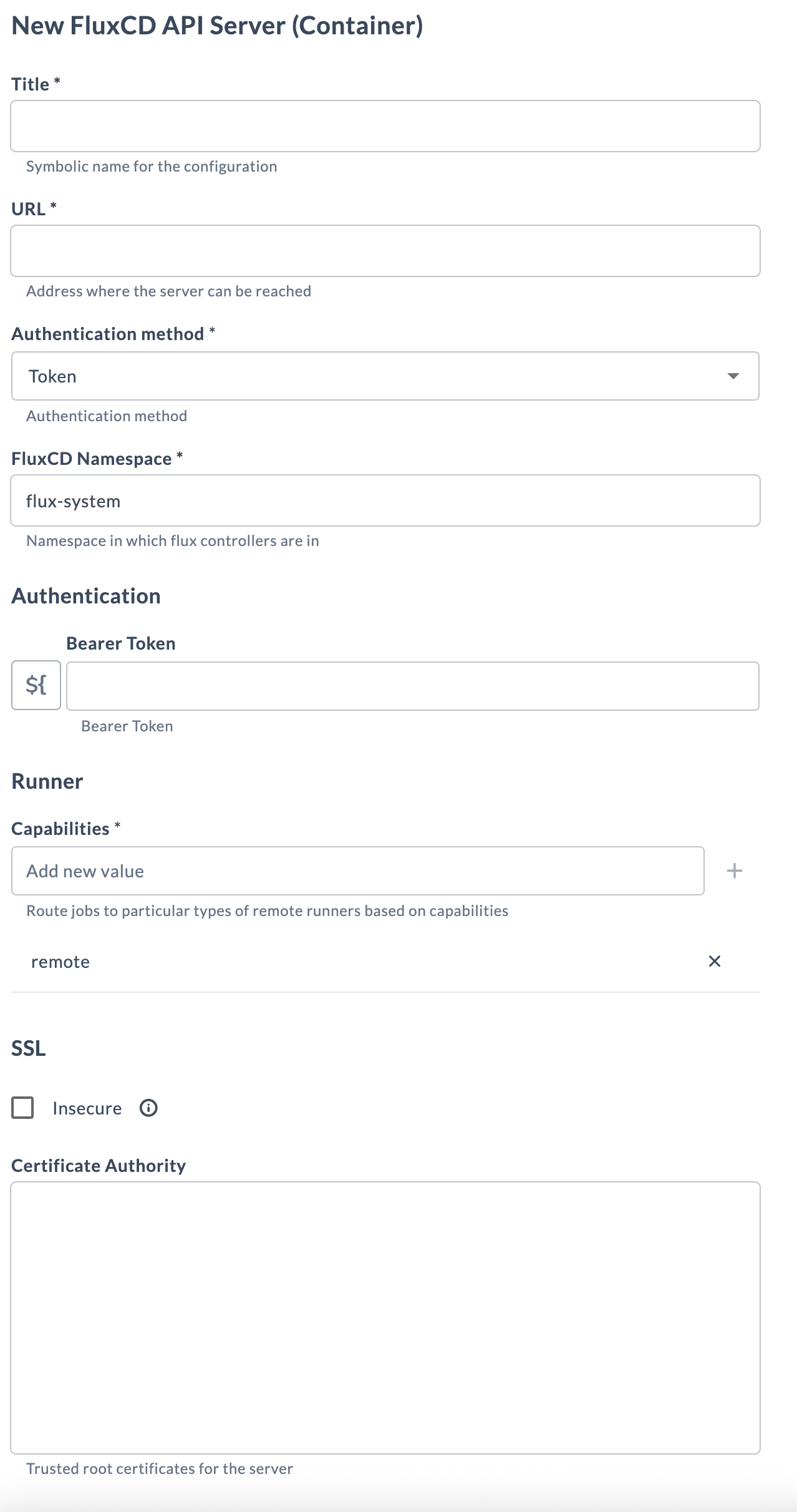 New FluxCD API Server (Container) connection settings