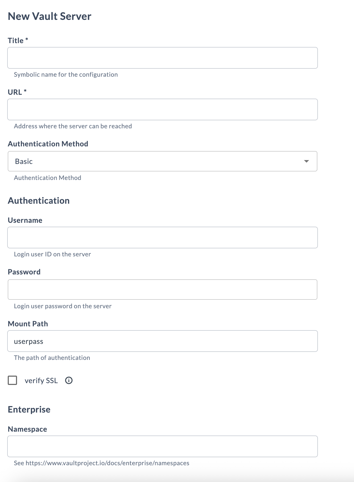 Hashicorp Vault Connections Page