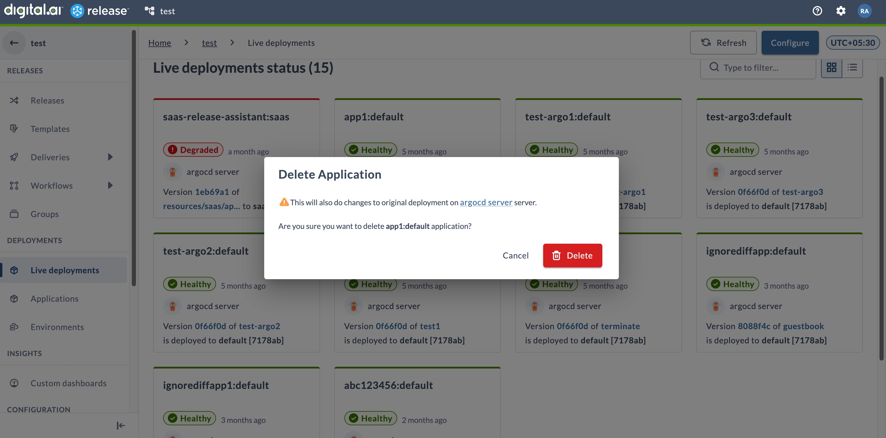 Delete Application confirmation