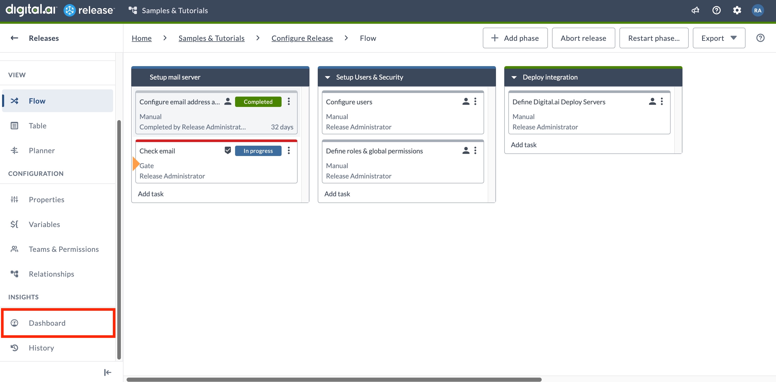 Release dashboard