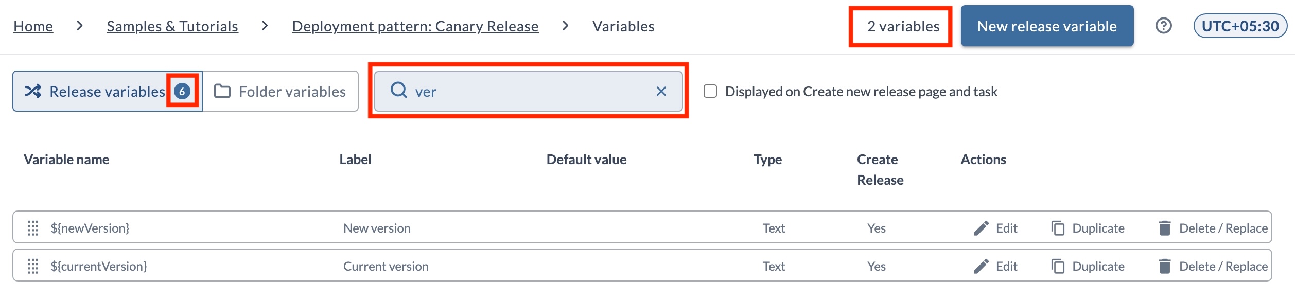 Search release variables