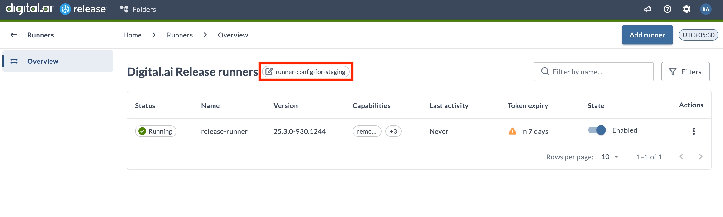 Active runner default settings indicator