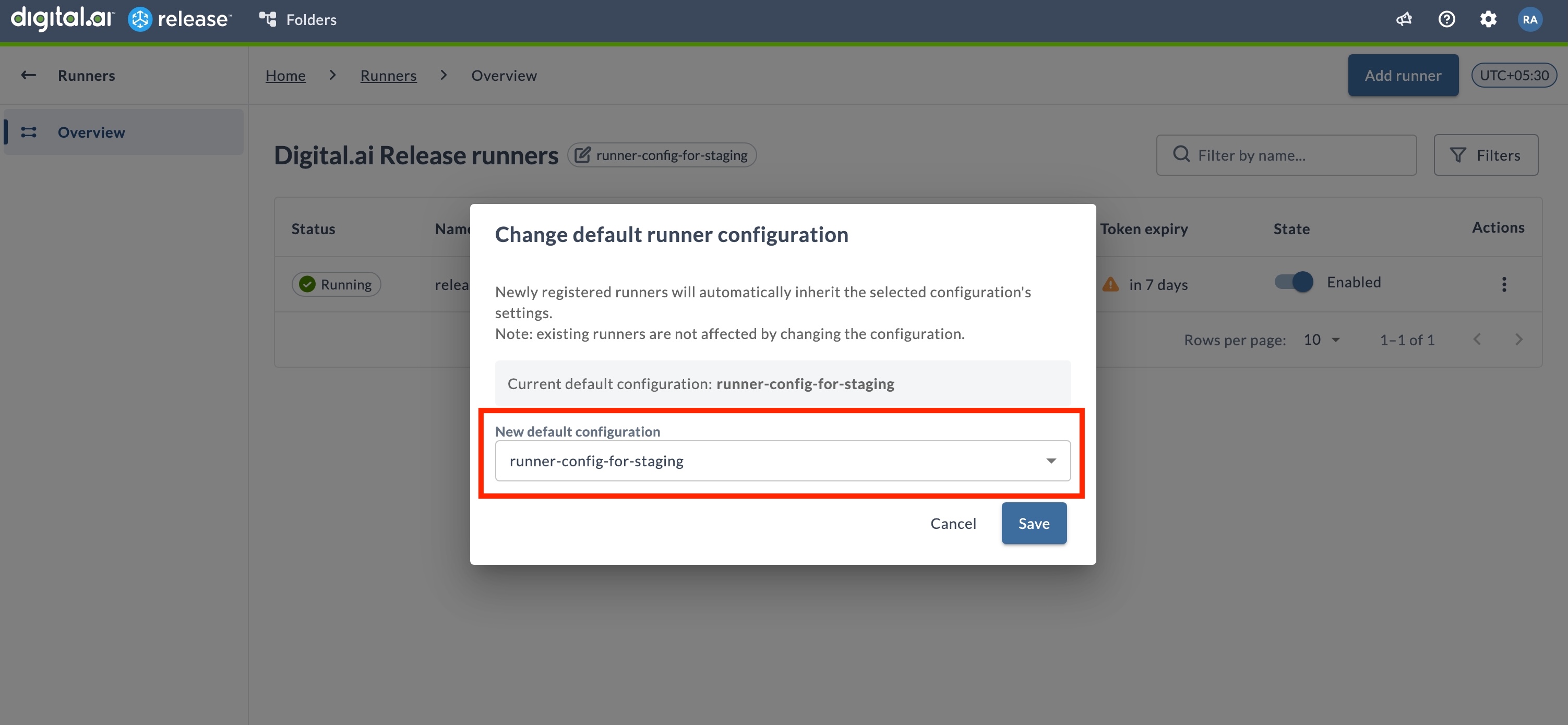 Change default runner configuration