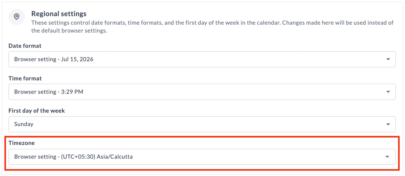 Timezone setting in Profile settings