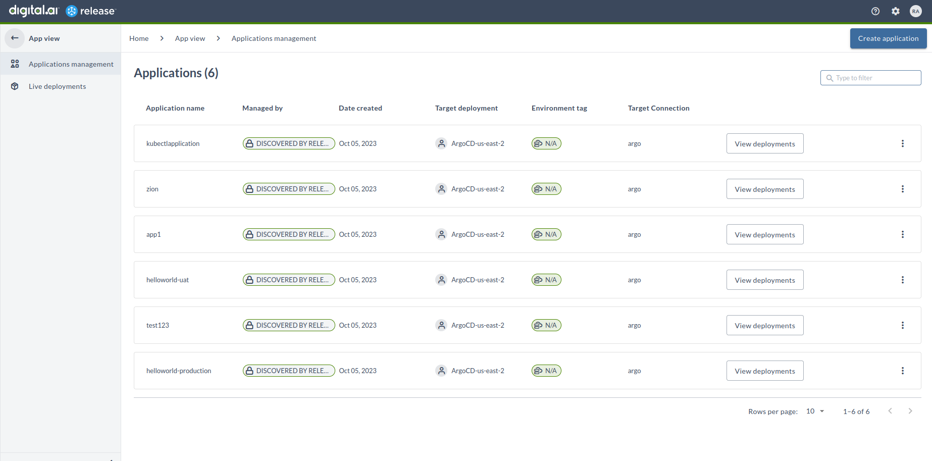 Application Management Interface