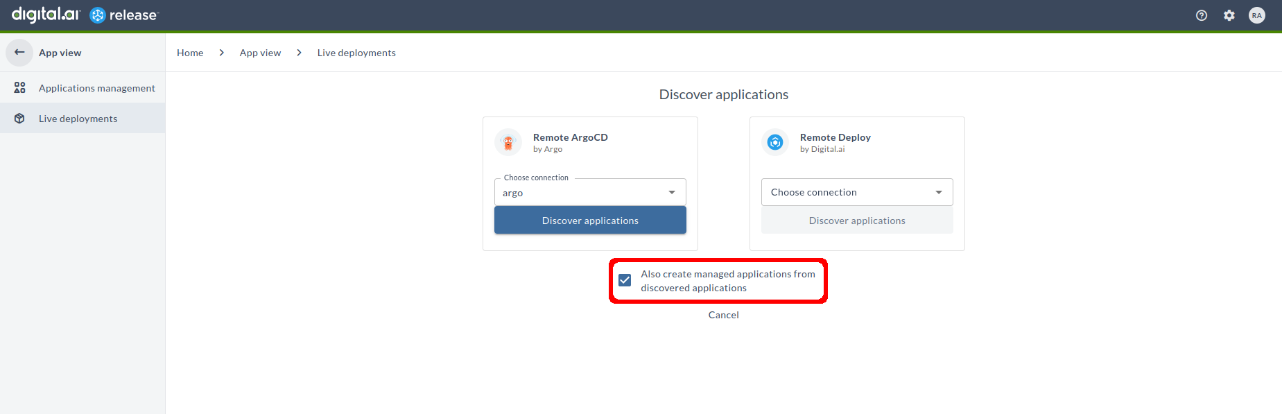 Application discovery option