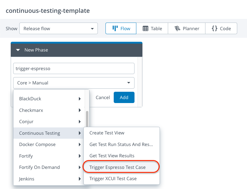 Select Trigger Espresso test case