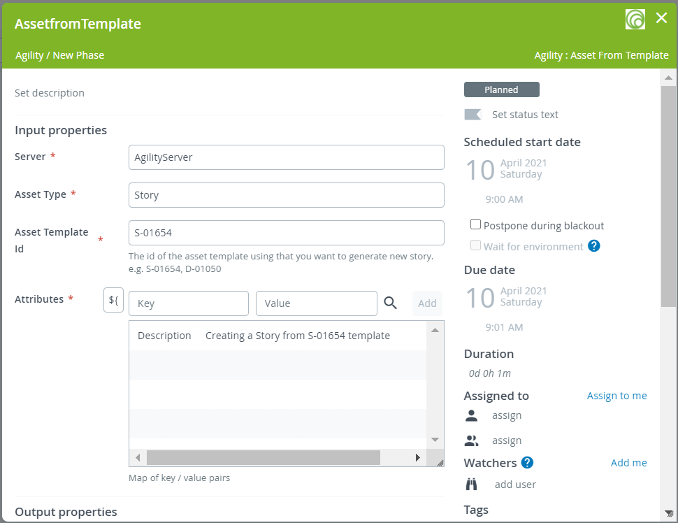 asset from template config