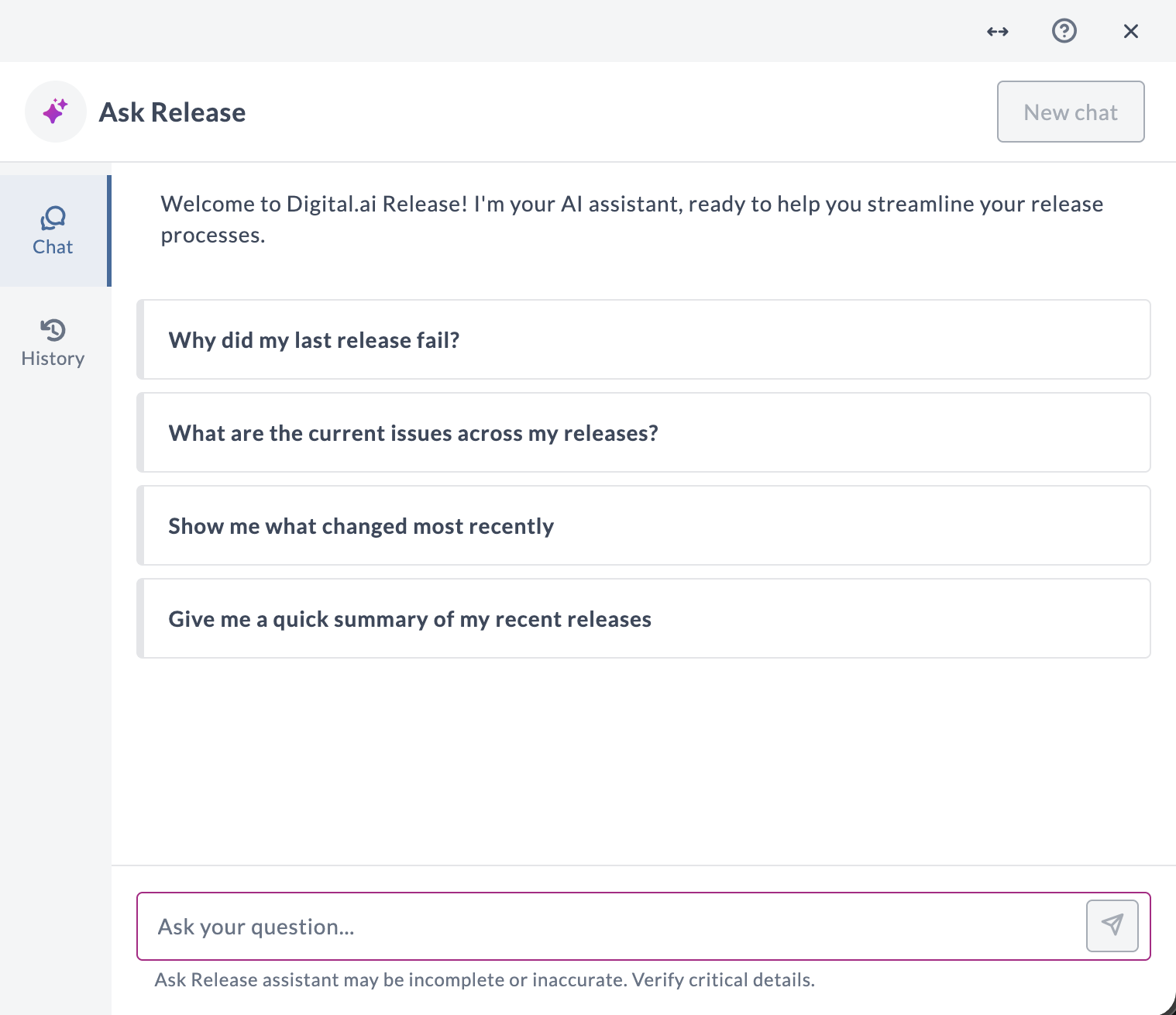 Ask Release chat interface