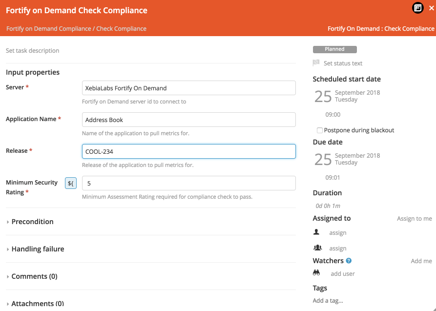 Add Fortify on Demand compliance task