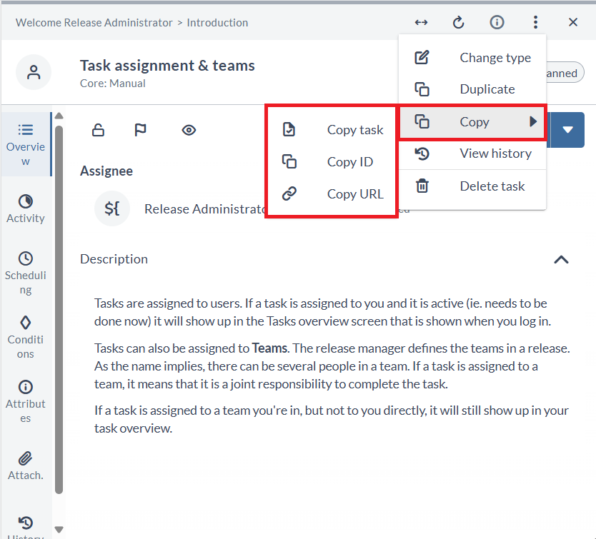 Copy task from Task Drawer