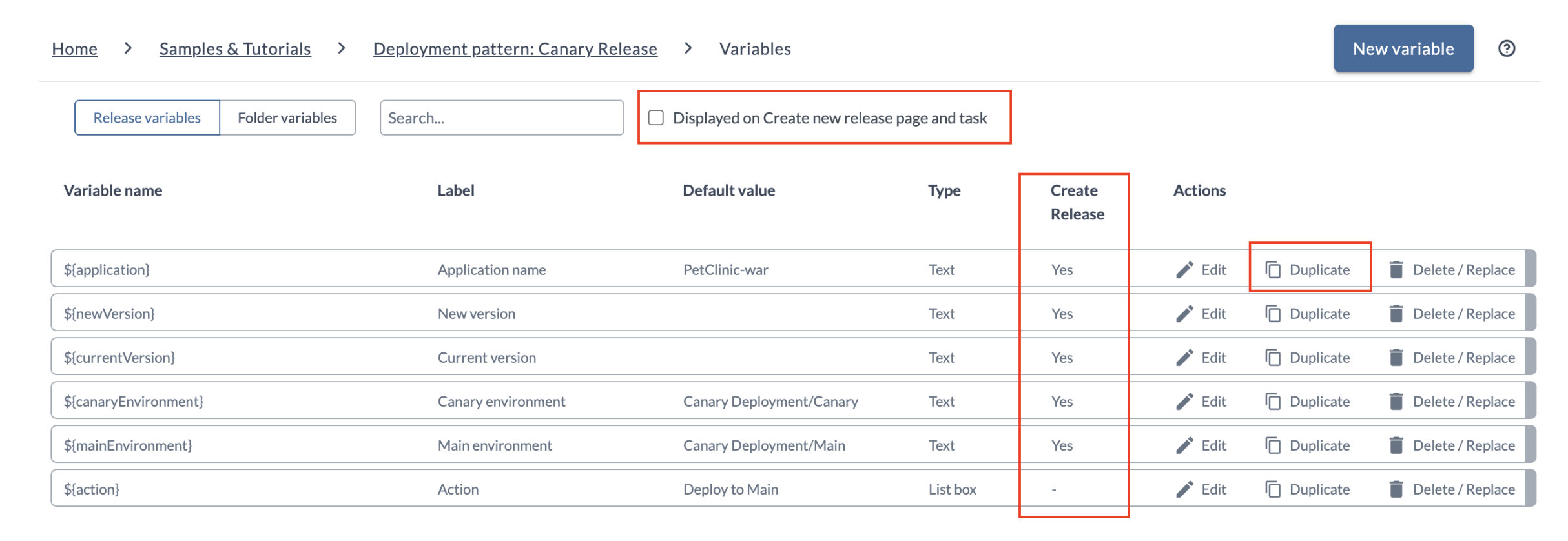 Displayed on Create new release page and task