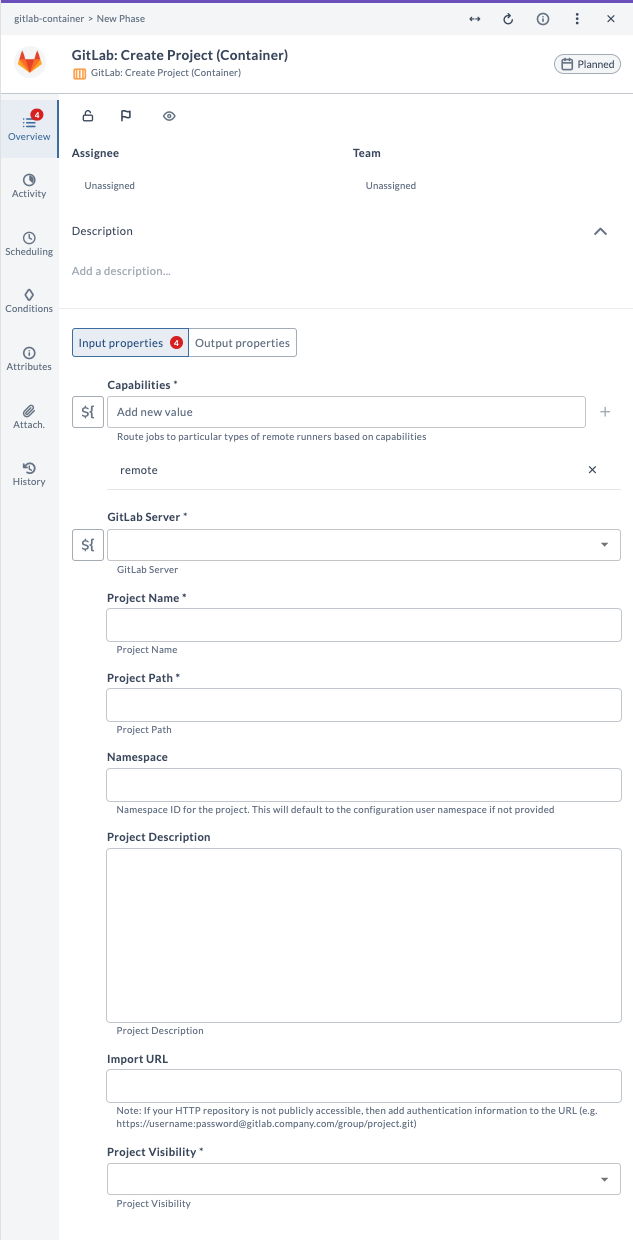 Create Project Input