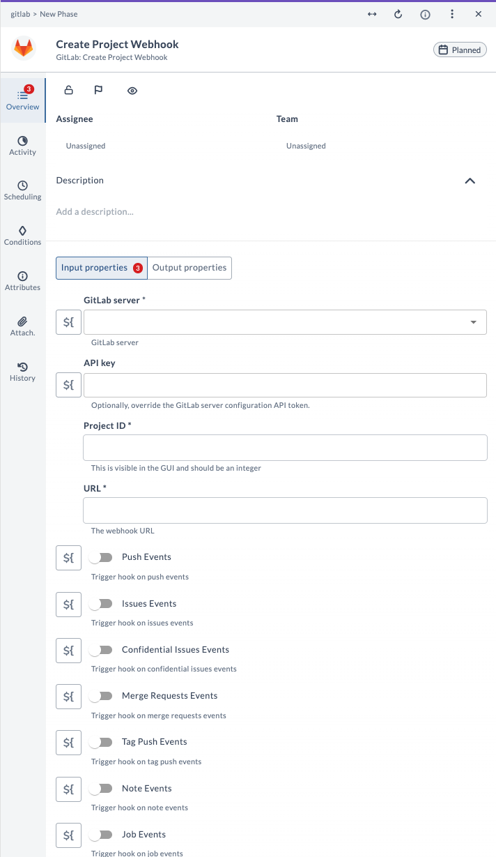 Create Project Webhook Input