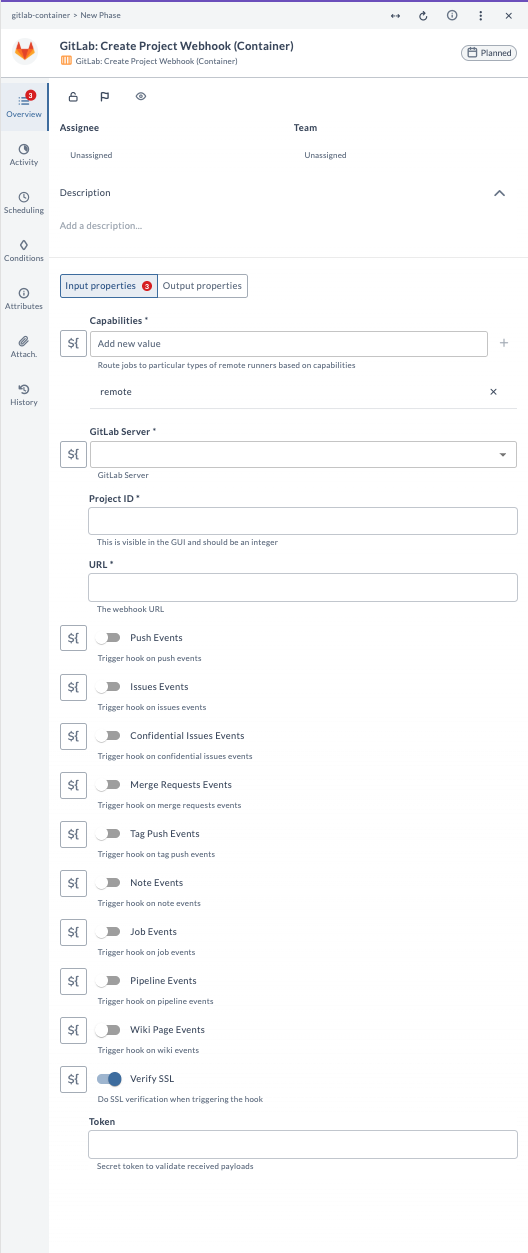 Create Project Webhook Input