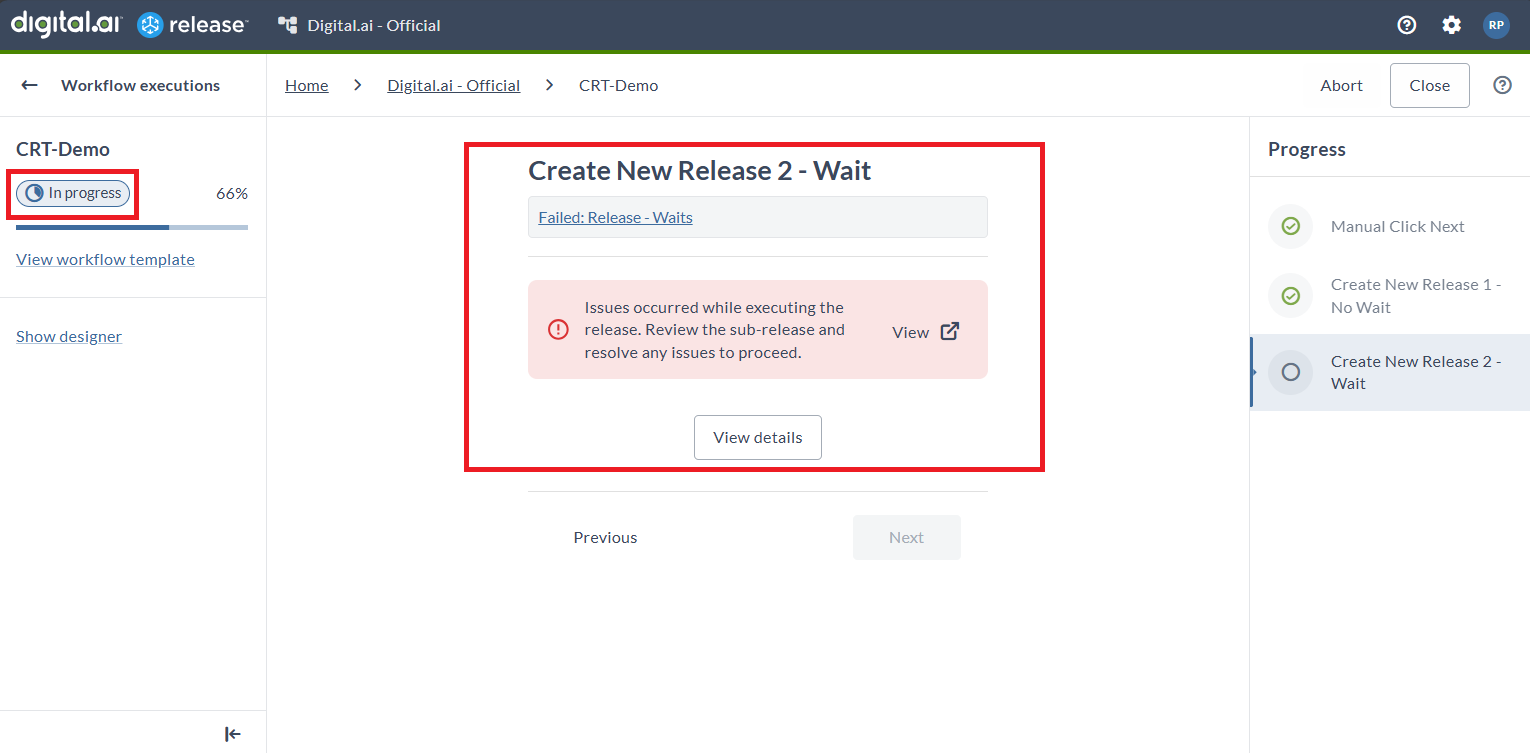 Create Release Task in a workflow with a Failed release