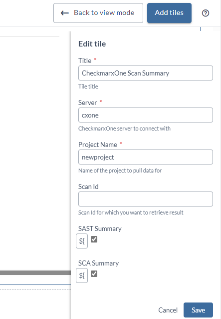 CxOne tile Configuration