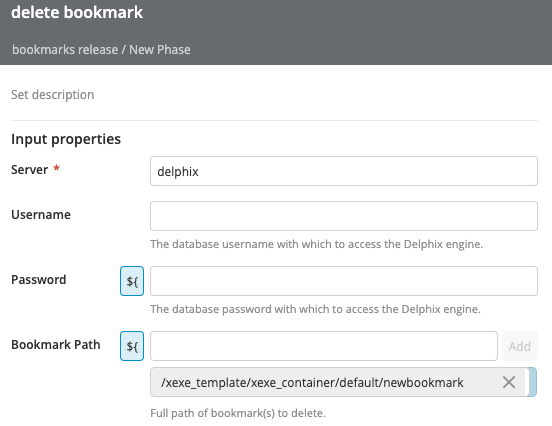 Delphix Delete Bookmark task