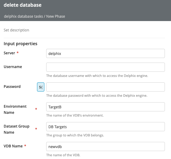 Delphix Delete Database task