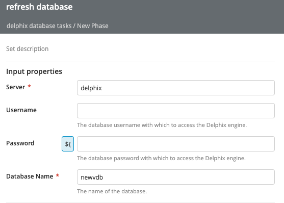 Delphix Refresh Database task