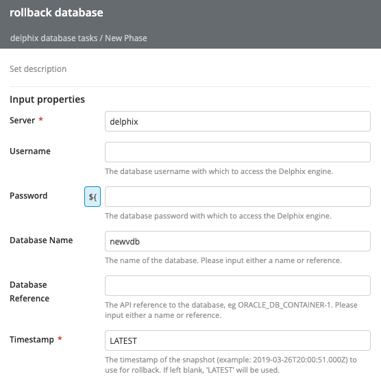 Delphix Rollback Database task