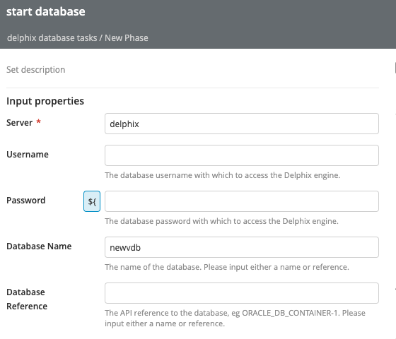 Delphix Start Database task