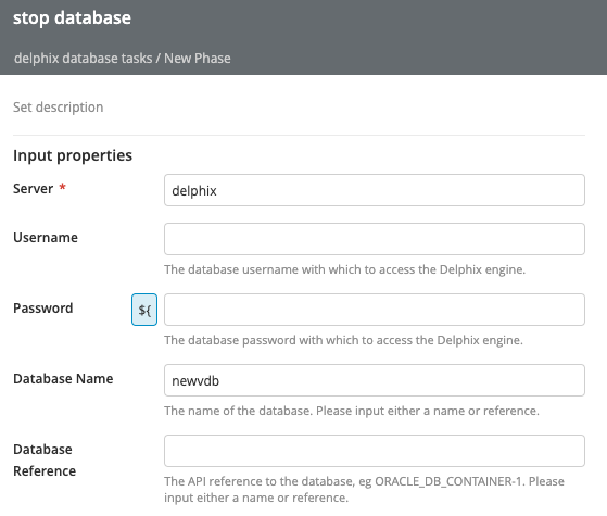 Delphix Stop Database task