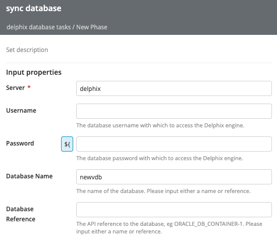 Delphix Sync Database task