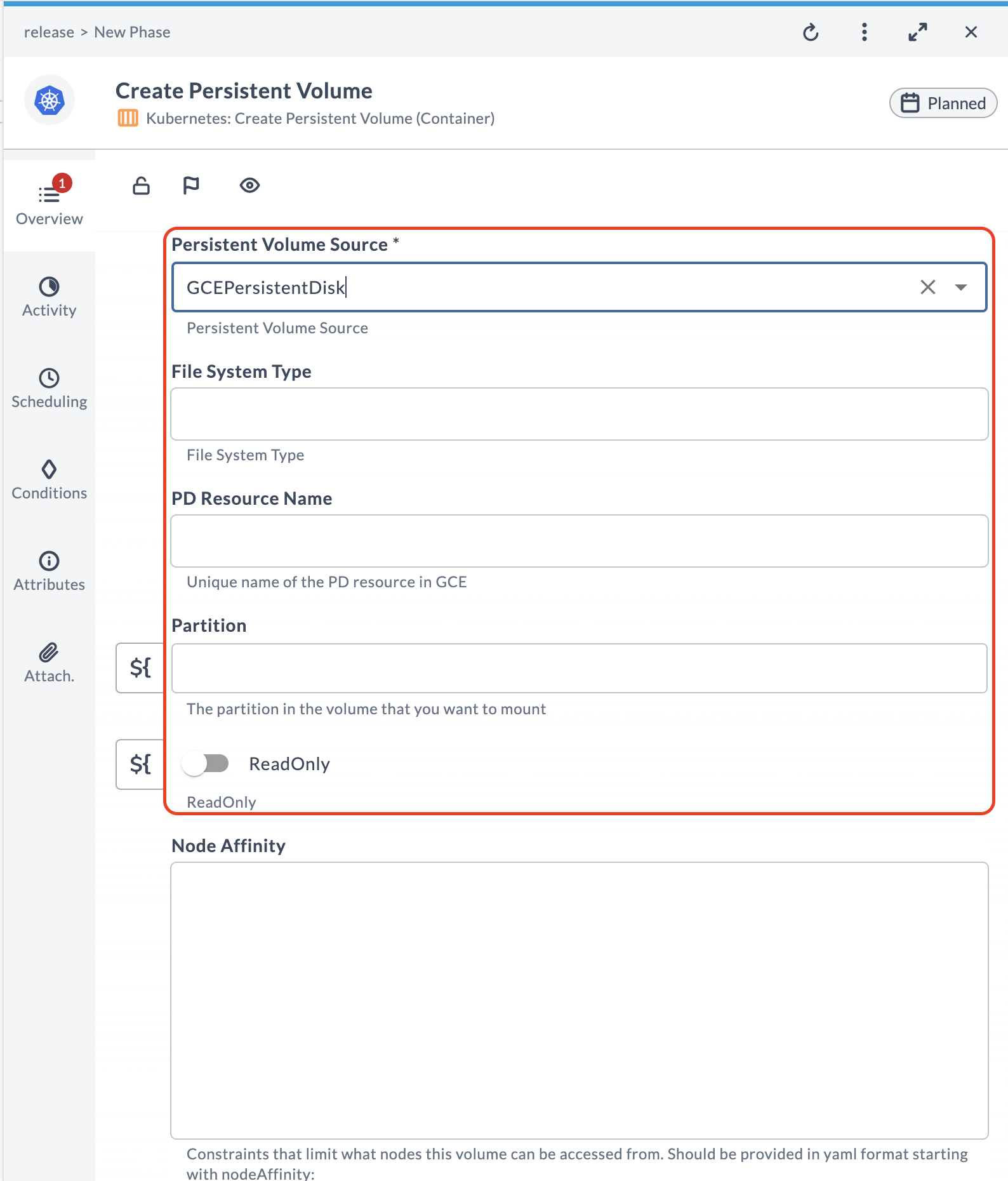 Dependent Properties GCEPersistentDisk