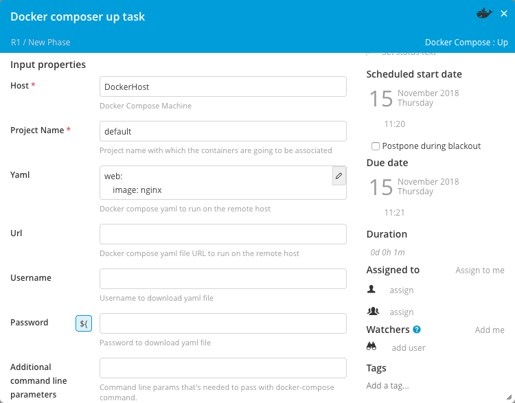 Docker Compose Up task with inline configuration